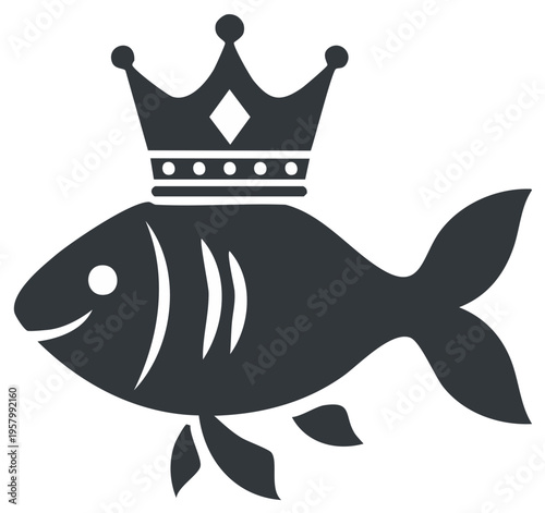 Stylized fish wearing a king's crown royal aquatic leader simple graphic