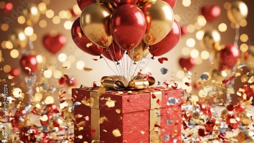 red gift box with golden ribbon