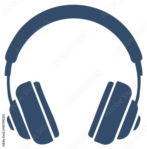 Dark Blue Flat Design Headphones Icon Representing Music and Audio Listening