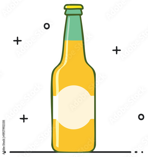 Cartoon vector illustration of a glass beer bottle with a blank label