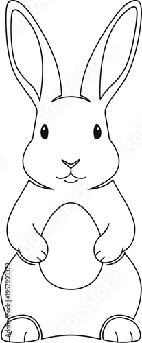 Cute cartoon rabbit holding an egg in its paws very happily