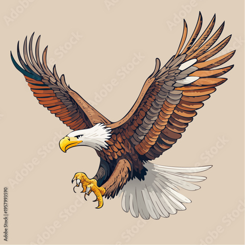 Majestic Bald Eagle in Flight, Capturing its Fierce Predatory Stance with Powerful Wings Spread Wide