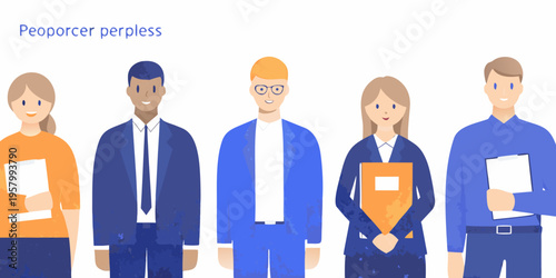 Diverse group of illustrated professionals standing in a linear arrangement
