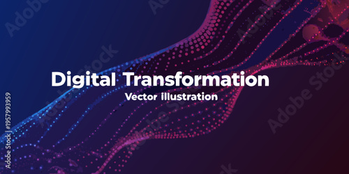 Abstract digital transformation illustration with flowing lines and vibrant colors