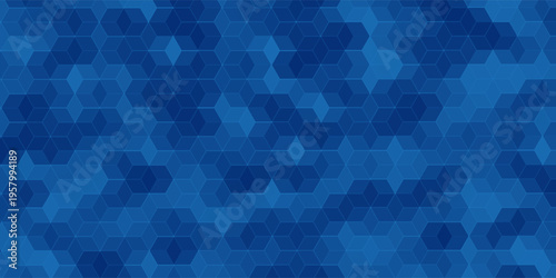 Abstract Digital Blue Hexagons Pattern Business or Science Research Background. Medical or Tech Innovation Online Webinar Presentation Event. Conference or Forum Vector Illustration Backdrop.