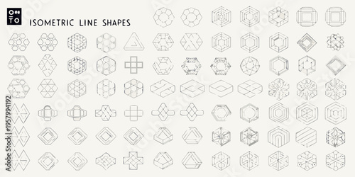 A collection of various isometric line shapes and geometric designs