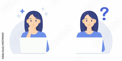 Woman contemplating a decision while using a laptop computer