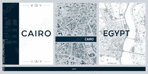 Cairo Egypt A modern graphic design featuring city maps and typography