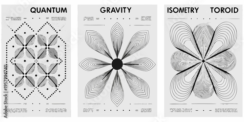 Abstract scientific diagrams illustrating quantum gravity and isometric concepts