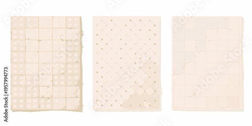 Three rectangular crackers with perforated lines isolated on white