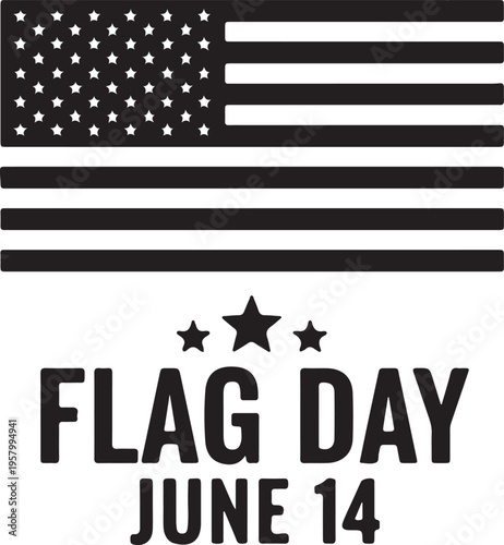 A minimalist black and white graphic design celebrating the american flag day on june fourteenth