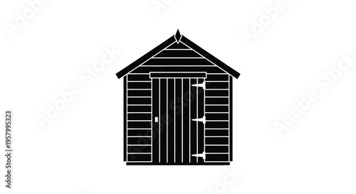 Simple black silhouette of a wooden garden shed structure silhouette