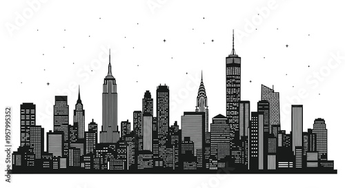 New york city skyline at night a striking black silhouette