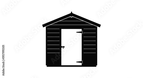 Simple garden shed design with a blank doorway a black silhouette
