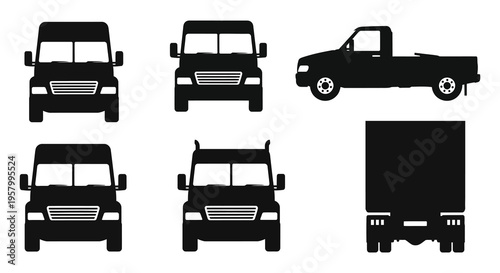 Various truck types displayed in a stark black silhouette