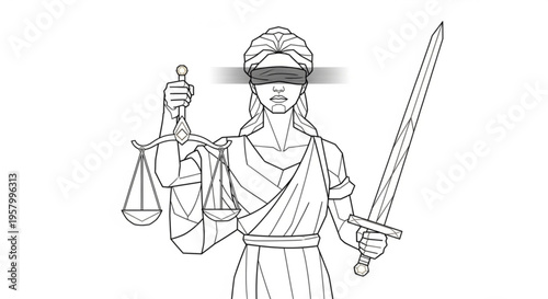 Justitia goddess of justice holding scales and sword blindfolded