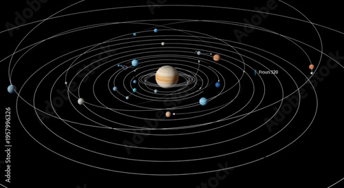 Solar system planets orbiting around the sun with trajectory paths in space