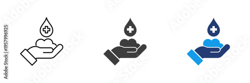 Hand washing icons set with soap and water, vector illustration