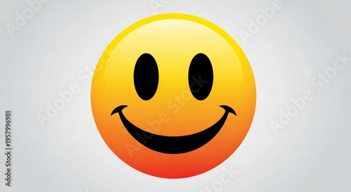 Smiling gradient emoji face with yellow orange and red color transition on a light gray background