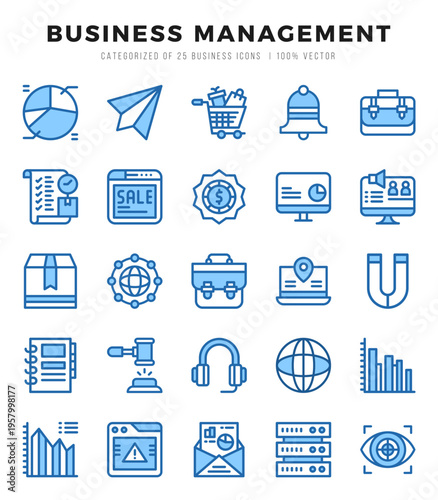 Set of 25 Business Management Two Color Icons Pack.