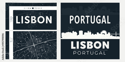 Lisbon and Portugal A stylized cityscape and map collection