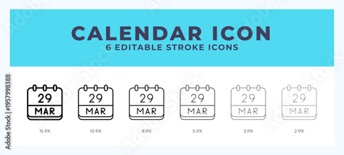 Calendar march icon with editable stroke. Outline icon vector illustration.
