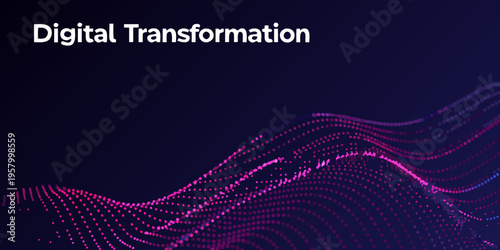 Abstract digital transformation concept with flowing particle wave design