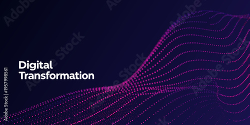 Abstract digital transformation wave with purple and white dots