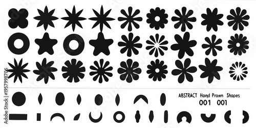 Collection of black abstract floral and geometric shapes on white background