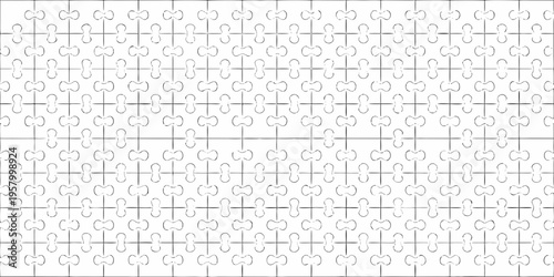 A fully assembled blank white jigsaw puzzle with interlocking pieces