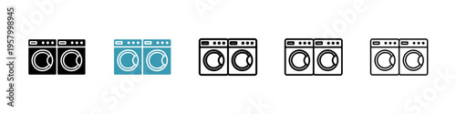 Laundry icons collection in black and blue colors