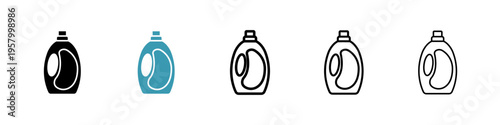 Liquid detergent icons collection in black and blue colors