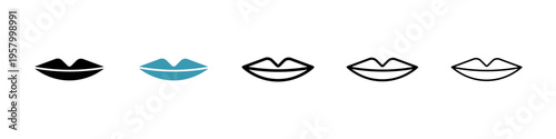 Lips icons collection in black and blue colors