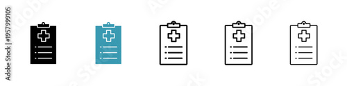 Medical report icons collection in black and blue colors