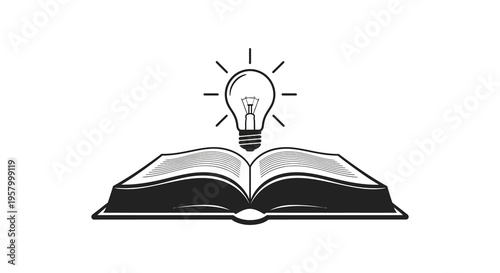 An open book illuminated by a glowing lightbulb silhouette