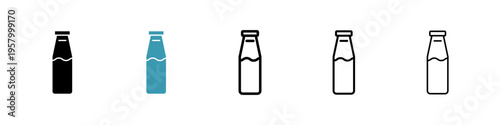 Milk bottle icons collection in black and blue colors