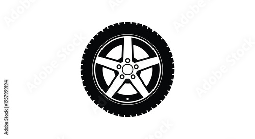 A dark silhouette of a vehicle tire against a white background silhouette