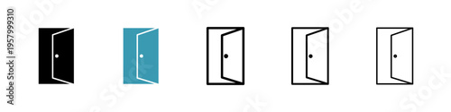 Open door icons collection in black and blue colors