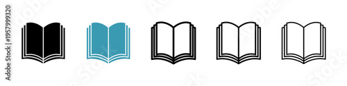 Open book icons collection in black and blue colors