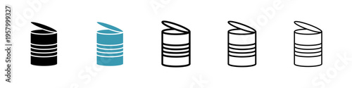 Open tin can icons collection in black and blue colors