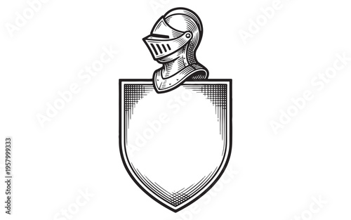 Medieval heraldic coat of arms with knight helmet and blank shield
