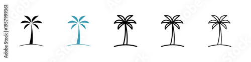 Palm tree icons collection in black and blue colors