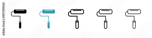 Paint roller icons collection in black and blue colors