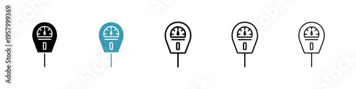 Parking meter icons collection in black and blue colors