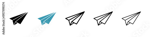 Paper plane icons collection in black and blue colors