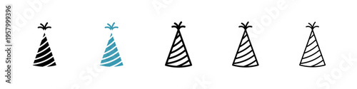Party hat icons collection in black and blue colors