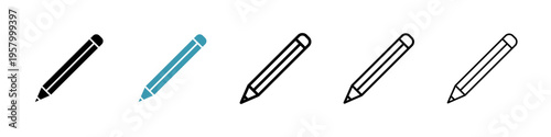 Pencil icons collection in black and blue colors