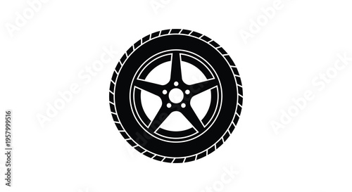 Simple black tire and wheel design presented as a silhouette