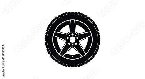 A black tire with a five spoke wheel striking silhouette