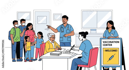 Diverse group of people receiving vaccinations at a clinic.